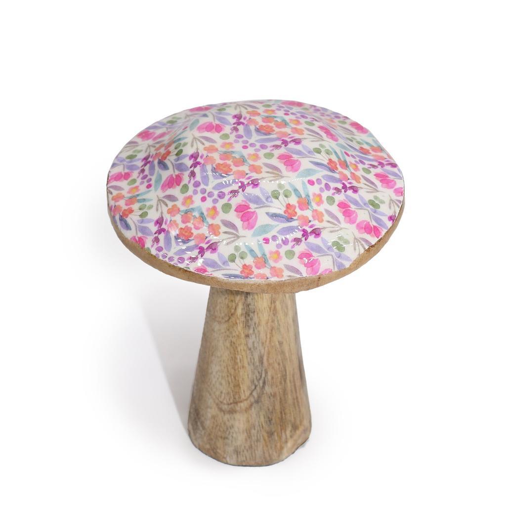 Small Wooden Mushroom Decor Hand Painted Floral