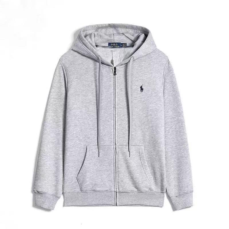 Men's Autumn/Winter Ralph Lauren Embroidered Logo Hooded Sweatshirt with Velvet Lining and Zipper.