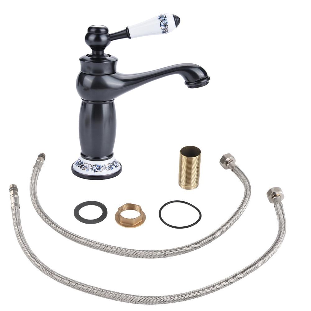 Easy Install Hot Cold Water Mixer Tap with Hose Brass Faucet Tap Deck Mounted Single Handle Water Tap Bathroom Sink
