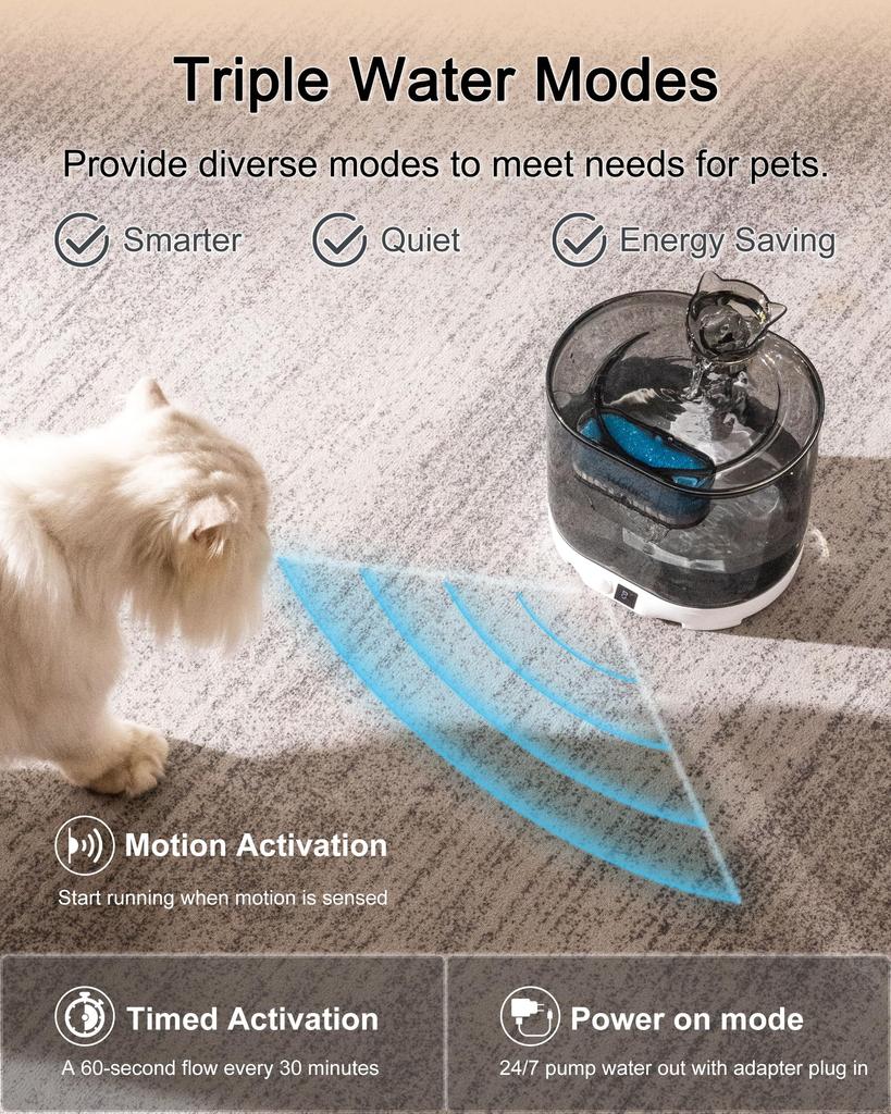 HAPUP Cordless Cat Water Quiet Automatic Water Dispenser with Circulating Motion Unlimited 5000mAh 2 Water Dispensing Multiple Smart and 3 Activated