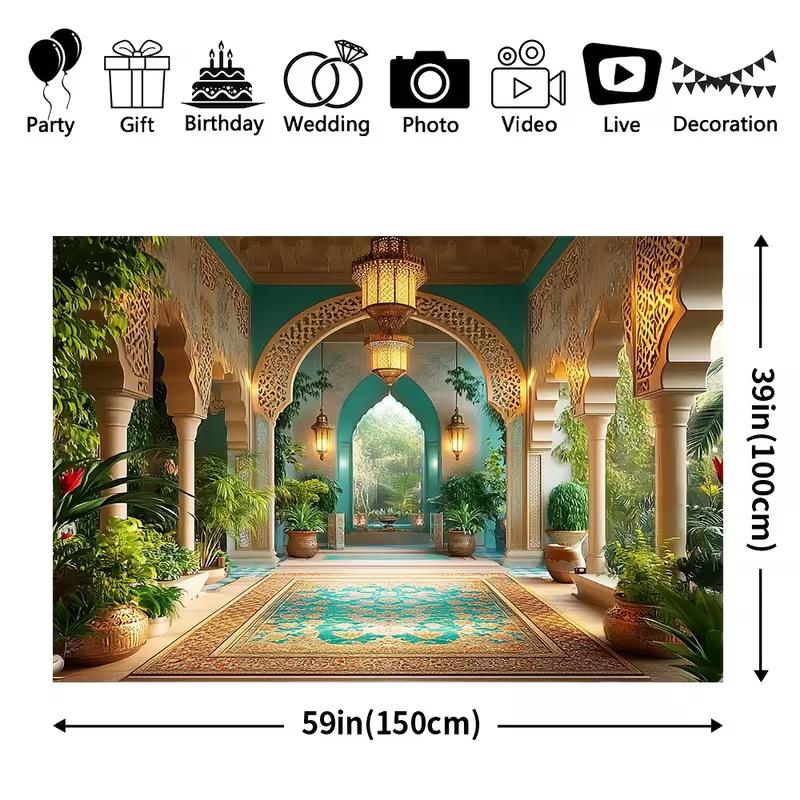 2D Oriental Lantern Hallway Backdrop 2D Flat Print for Themed Parties, Shoots, and Decor