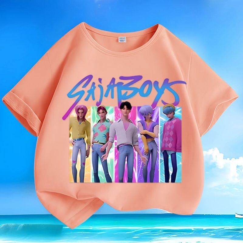 Boys' and Girls' Fashionable Vampire Hunting Girl Group Boys' Group Shirt, Summer Children's Casual Pure Cotton T-shirt