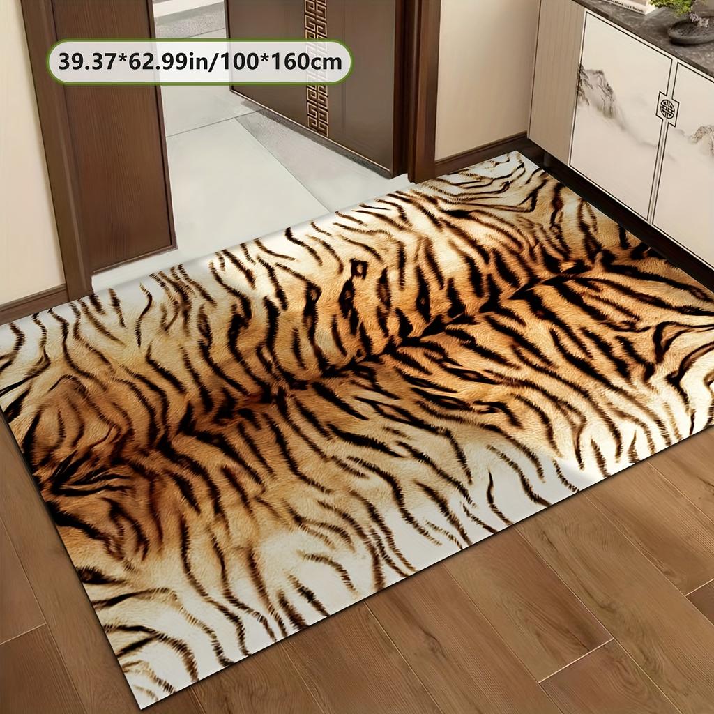 Golden Diamond Velvet Dot Plush Base Vintage Country Style Orange Tiger Pattern Large Mat Living Room Bedroom Door Laundry Dorm