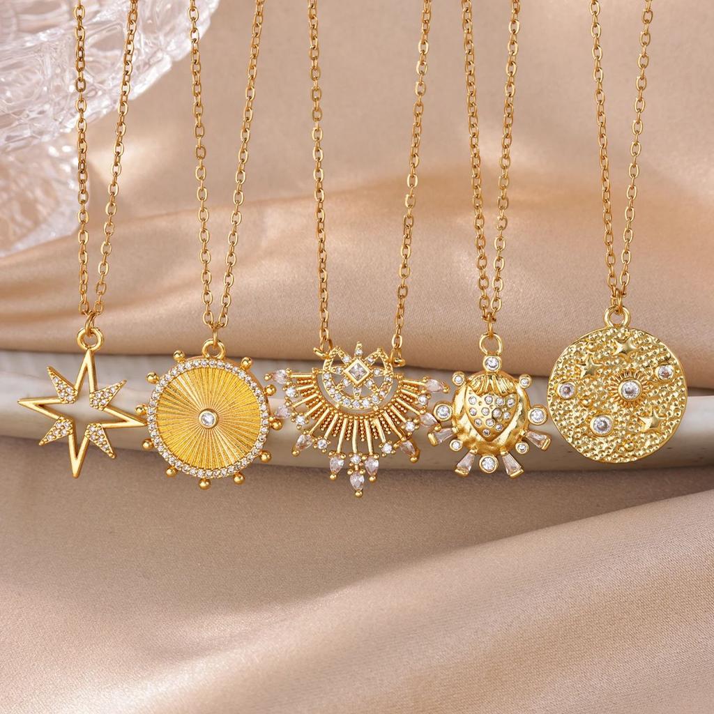 Exaggerated Arabic Sun Star Stainless Steel Necklaces Women 18K Gold-plated Necklace Wedding Jewelry Accessories Birthday Gifts