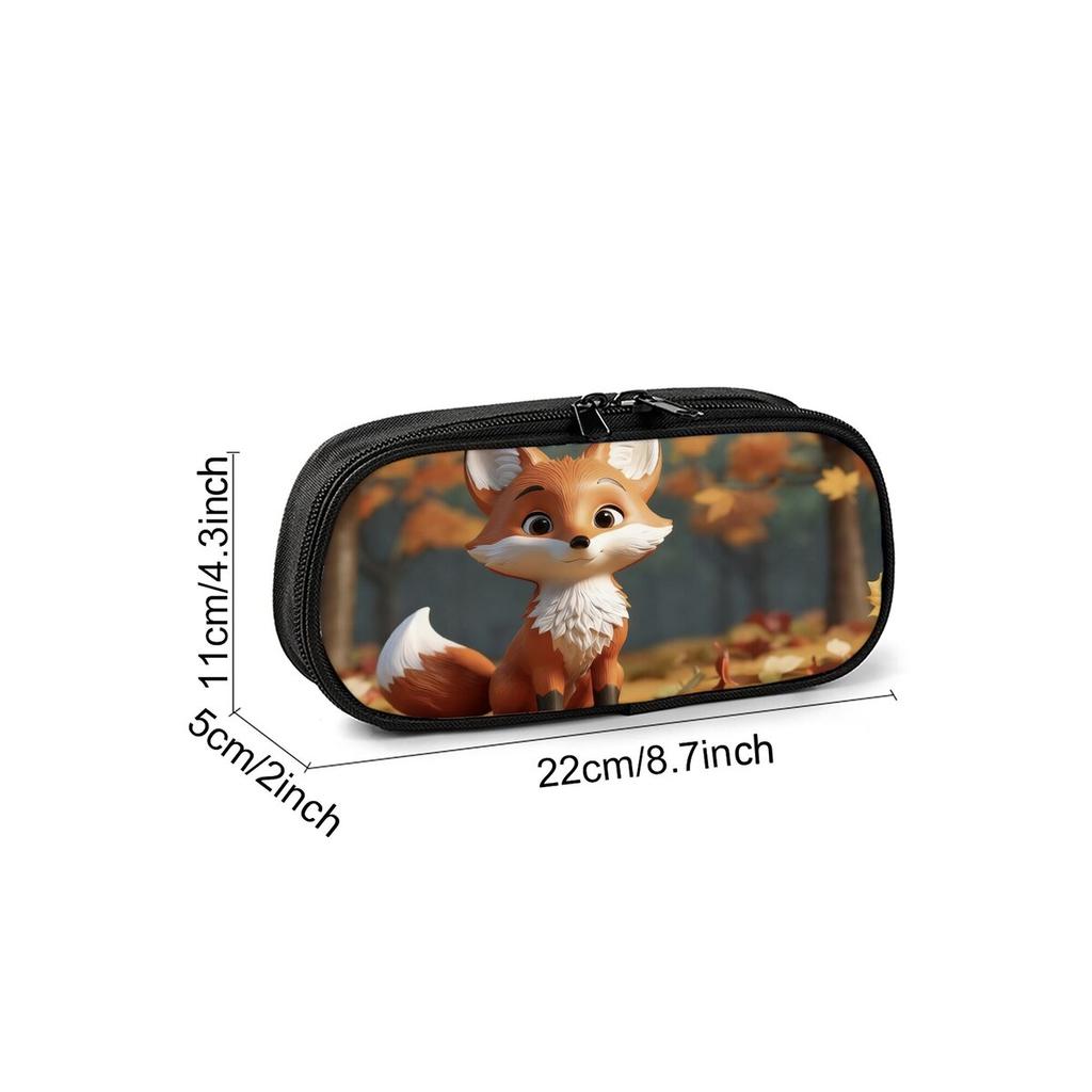 Cute Fox Pattern Layered Fabric Pencil Case for Boys and Girls Best Gift 2D Cartoon School & Office Use
