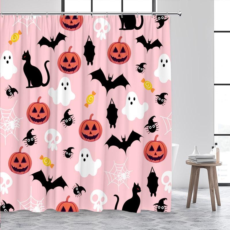 

Funny Bathing White Ghost Shower Curtain Watercolour Floral Plant Starry Night Halloween Bath Curtain Fabric Home Bathroom Decor W60H190(CM)-1 Pcs