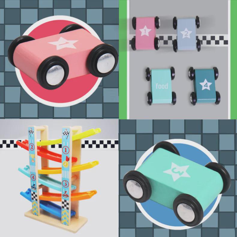 Colorful Wooden Educational Glide Car for Children - Fast, Interactive Parent-Child Toy