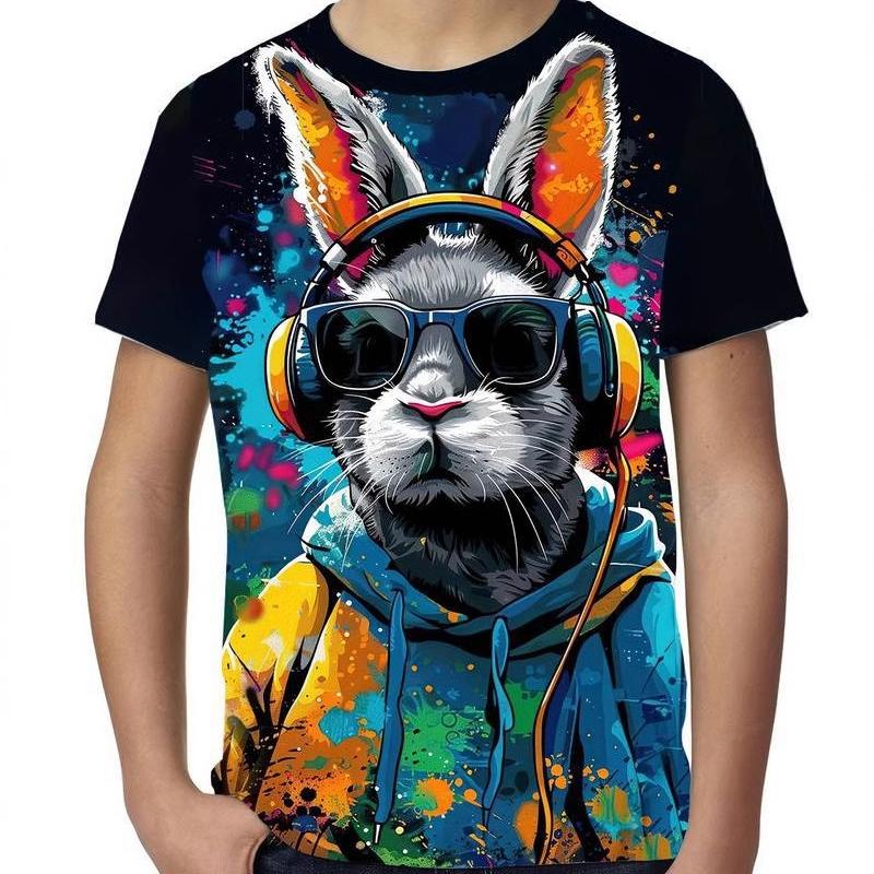 Summer Cartoon Children's 3D Printed T-shirt Cool Boy Fun Animal Sports Leisure Comfortable Short Sleeve T-shirt