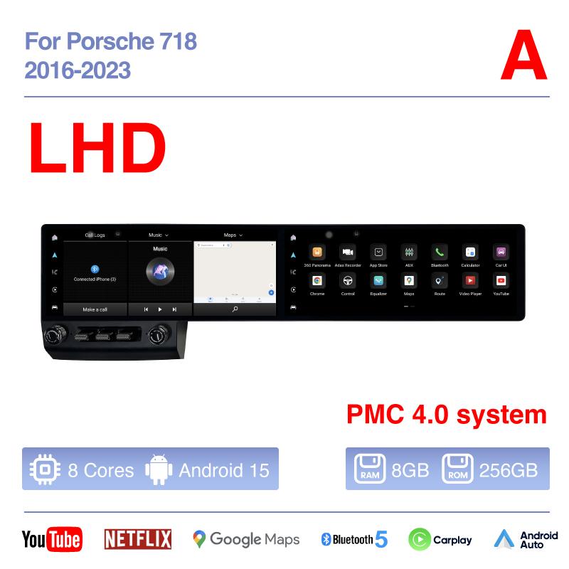12.3Inch Dual screen Android 15 For Porsche 718 Boxster 2016-2025 Car Multimedia 360 Player GPS Navigation Radio Carplay 4G Auto
