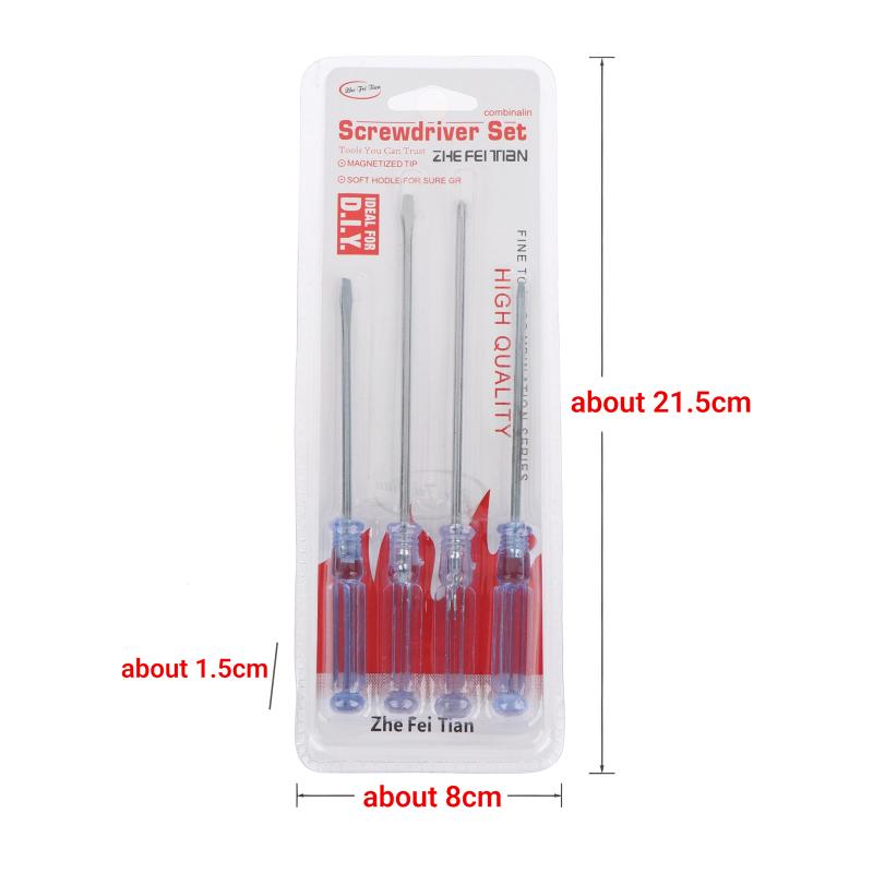 Slotted Cross Hand Screwdriver Set 4Pcs Transparent Blue Handle Manual Repair Tools for Home Garage Workshop