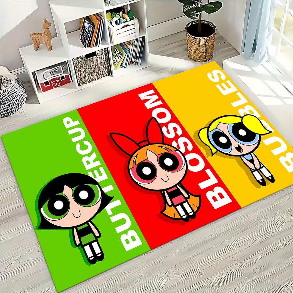 Cartoon P-Powerpuff Girl Cute Art Carpet Rug for Bedroom Living Room Sofa Home Doormat Decor,Large Kid Non-slip Floor Mat