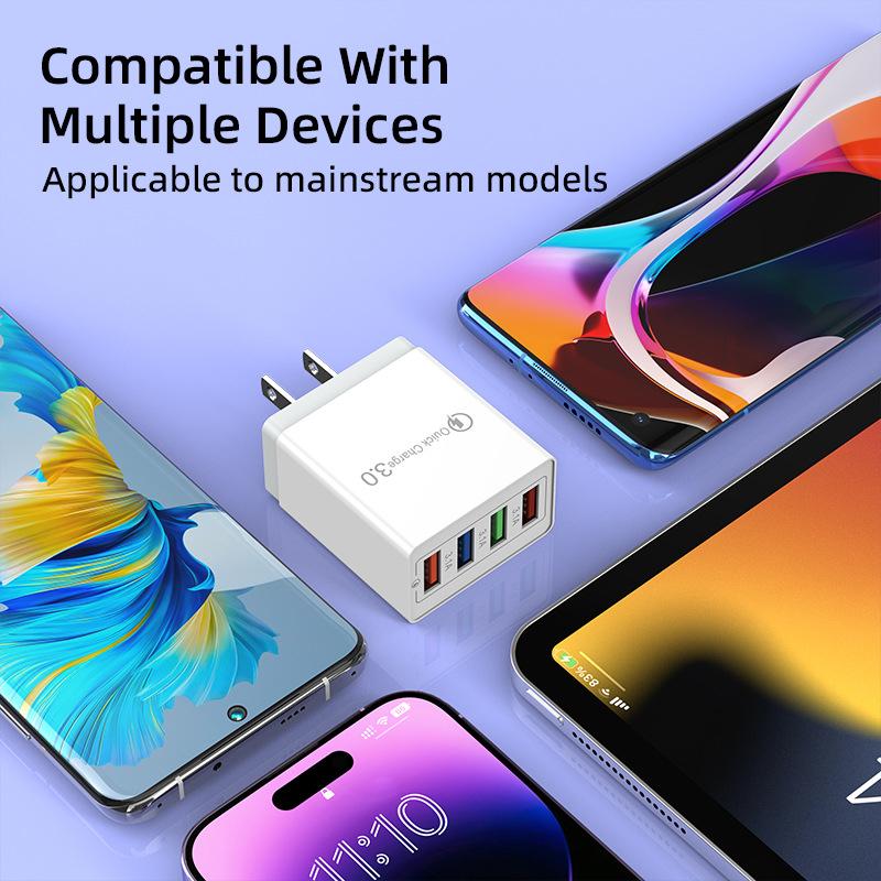 4 USB Charger Quick Charge 3.0 Charger For Iphone  Mate 30 20 Xiaomi 11 10T Ultra POCO F3 X3 NFC Wall Mobile Fast Charger