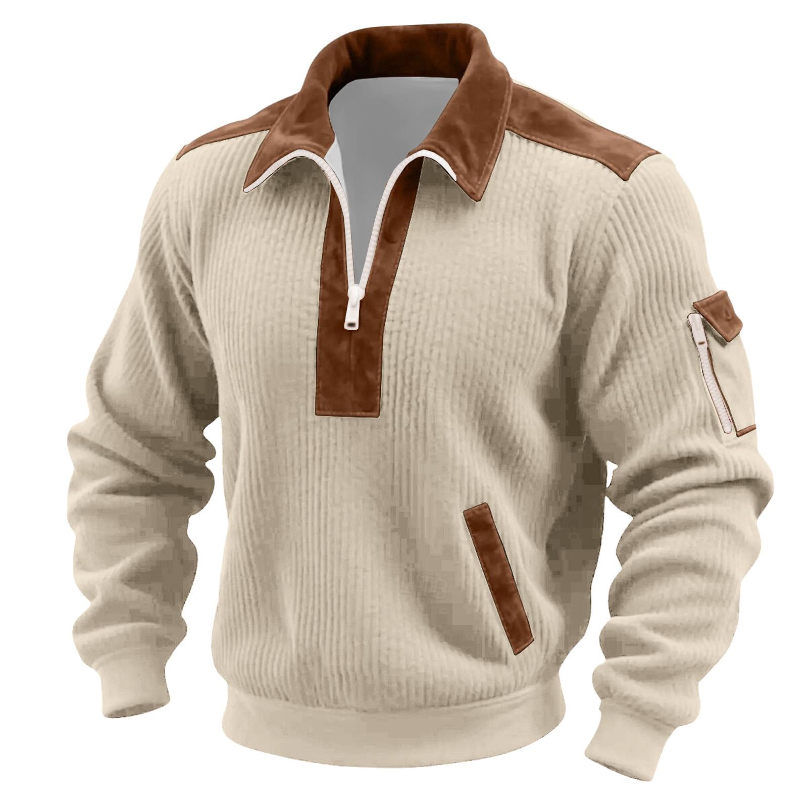 

Мужской цветной вельветовый топ с молнией на шее и длинным рукавом Мужской повседневный топ с воротником XL хаки