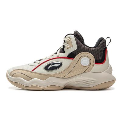 Li Ning Kids Fashion Sports Simple Versatile Mid-Top Basketball Shoes Kids Sneakers White Khaki YKBV042-7
