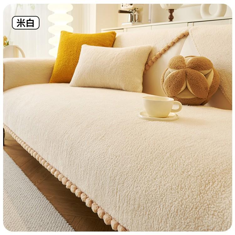 Non-Slip Leather Sofa Cover, Shearling Sofa Cushion, Thickened Fleece Seat Pad for Fall and Winter, Luxury-Style Cover Cloth
