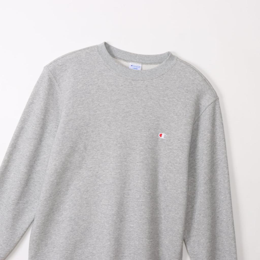 Champion Basic Crew Neck Oxford Long Fleece Embroidered Men's Sweatshirt, Gray, Sleeve, Lining, Logo, C3-W001Z