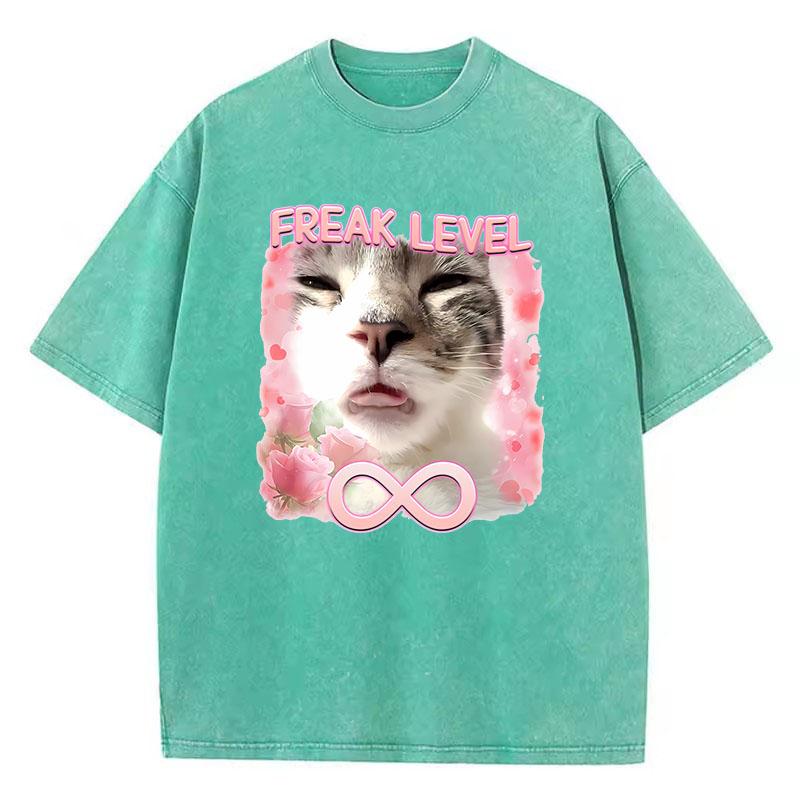 

Y2k T Shirt Vintage Washed Cotton T-Shirt Funny Meme Cat Graphic Tee Casual Streetwear Spring Summer Clothing S