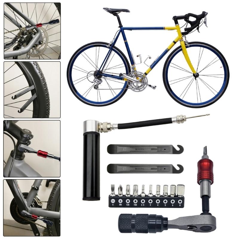 Multifunctional Bike Repair Tool Bicycles Maintenance Tool Ratchet Wrench Set Tire Levers Tire Pump Cycling Accessories