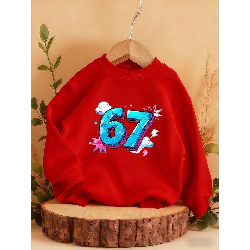 Kids Sweatshirt Over 4Y Unisex Boys Girls 3D Blue Geometric Number 67 Cloud Lightning Graphic Gray Crewneck Soft Fleece Pullover For 4-12 Children