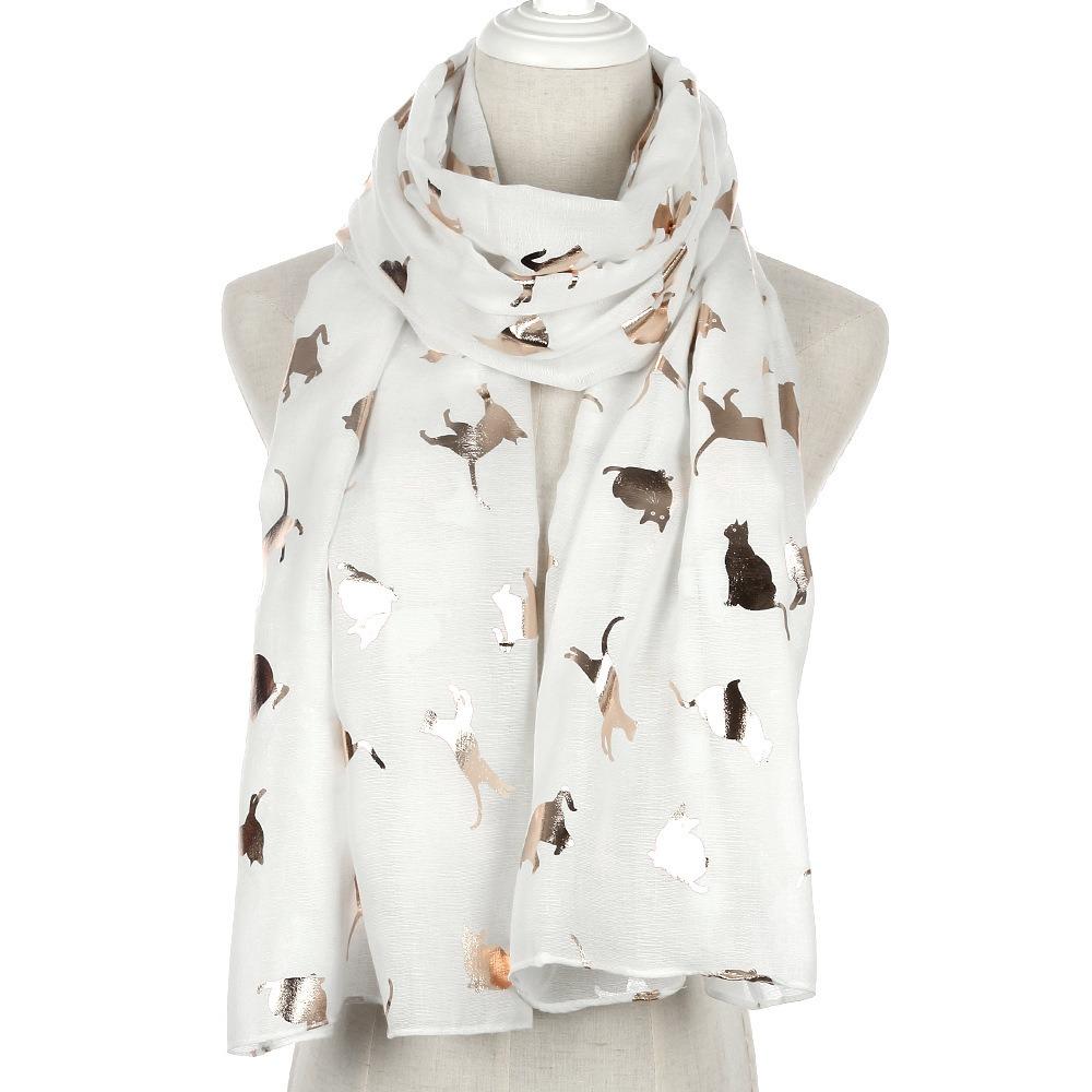 

Polyester Cat Print Scarf with Frayed Hem Shawl Wrap New Design Animal Scarf