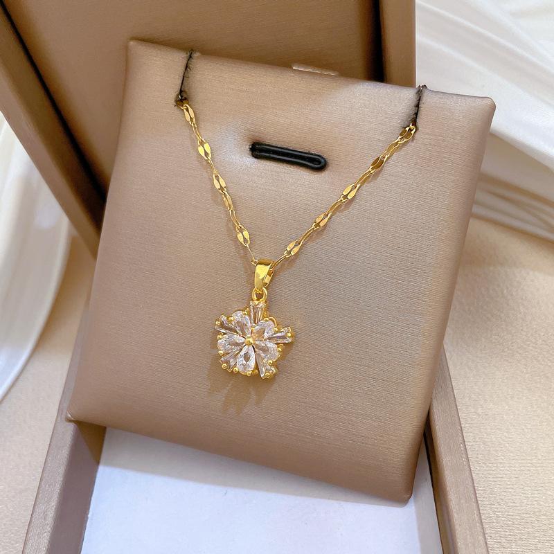 Double-Layer Flower Necklace, Earrings Set, Light Luxury Slightly Inlaid With Personalized Temperament, Banquet Earrings And Accessories Combination