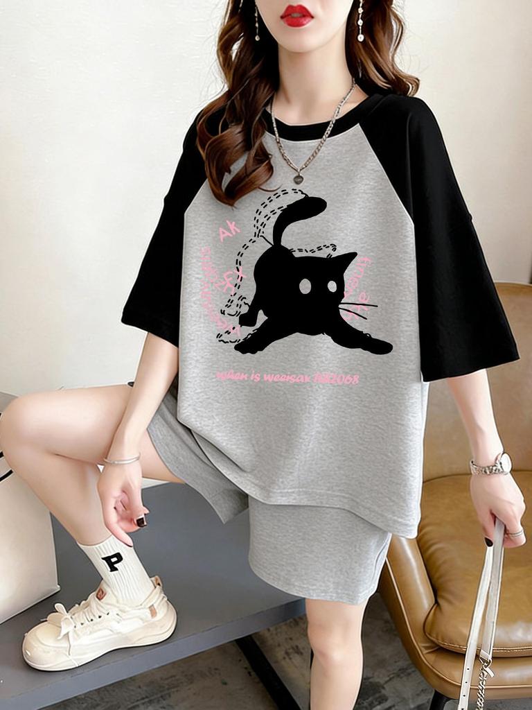 Plus Size Women's Summer Fashion Cotton Raglan T-Shirt