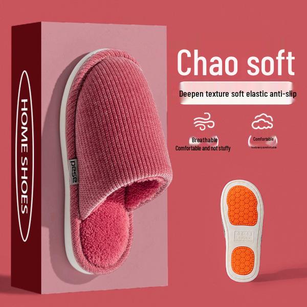 Men's and Women's Winter Non-Slip Plush Cotton Slippers - Thick-Soled, Soft, and Odor-Resistant.