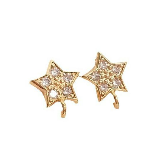 14K Gold-Filled Zircon Star Hoop Earrings with 925 Silver Post and DIY Hanging Loop