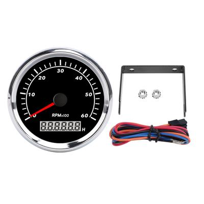Indicador de Tacómetro con Aguja y Pantalla Digital LCD 85mm Motor Paso a Paso Medidor de RPM con Dial Negro Retroiluminado Bisel Plateado para Coche