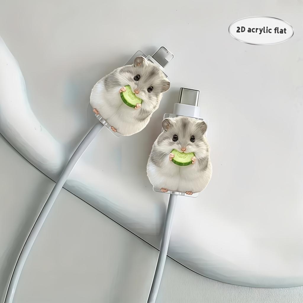 4PCS Cute Hamster Data Cable Protector with Cucumber, Anti-Breakage, Type-C Phone Cable Protector, Beautiful And Durable