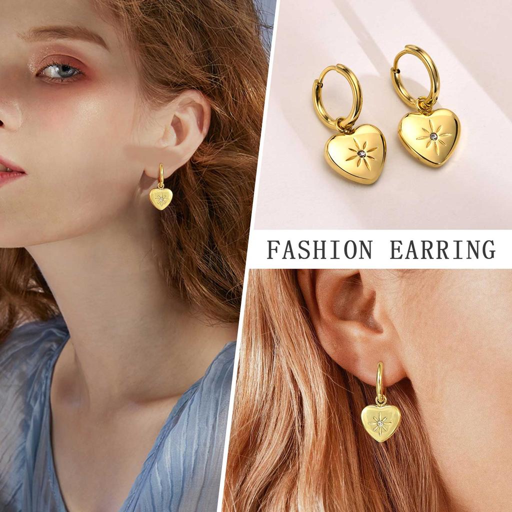 Heart Drop Earring Women, Dainty Huggies Stainless Steel, Love Shape Heart Hoops for Her Gift
