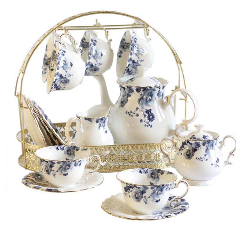 

Британский набор из 6 кофейных чашек и блюдец, керамический кофейник с цветком, сахарница, чайная утварь, бытовая фарфоровая посуда для питья