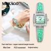 MOKAGO Damen-Quarzuhr mit Diamanten & Perlmutt, Wasserdichtes Kupferarmband, Modischer Bestseller
