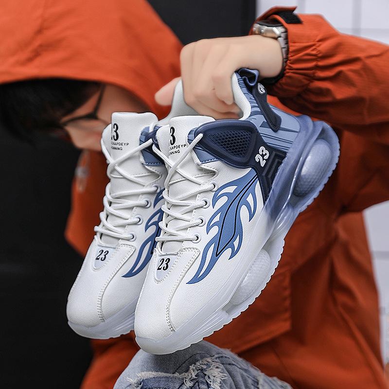 Men's Shoes Summer Youth Air Cushion Shock Absorption Sports Shoes Boys Trendy Dad Shoes Heightening White Shoes