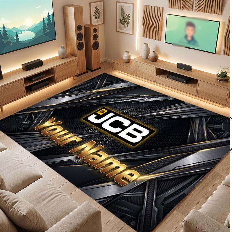 JCB Personalized Crystal Velvet Carpet, Customized Name Text Soft Anti‑Slip Rug for Living Room Bedroom