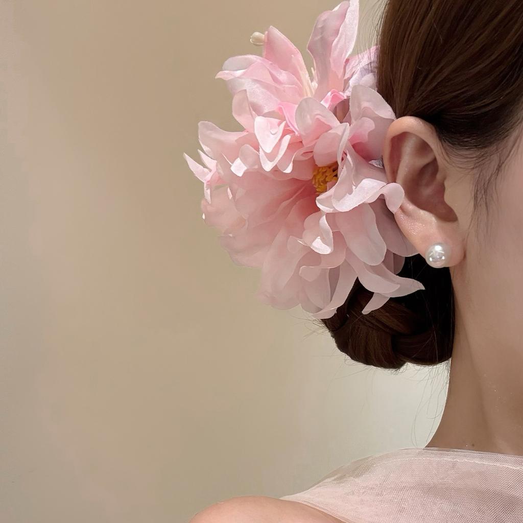 New Chinese Style Bride Red Flower Hair Clip Women's Antique Cheongsam Side Headband Accessory Vacation Travel