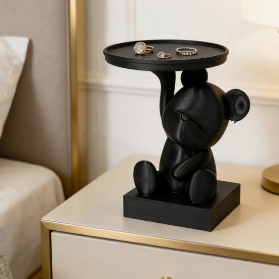 Bear Serving Tray Key Holder Decorative Bear Figurine with Dish Candy Lipsticks Earrings Jewelry Storage Display Stand Table Desk Organizer