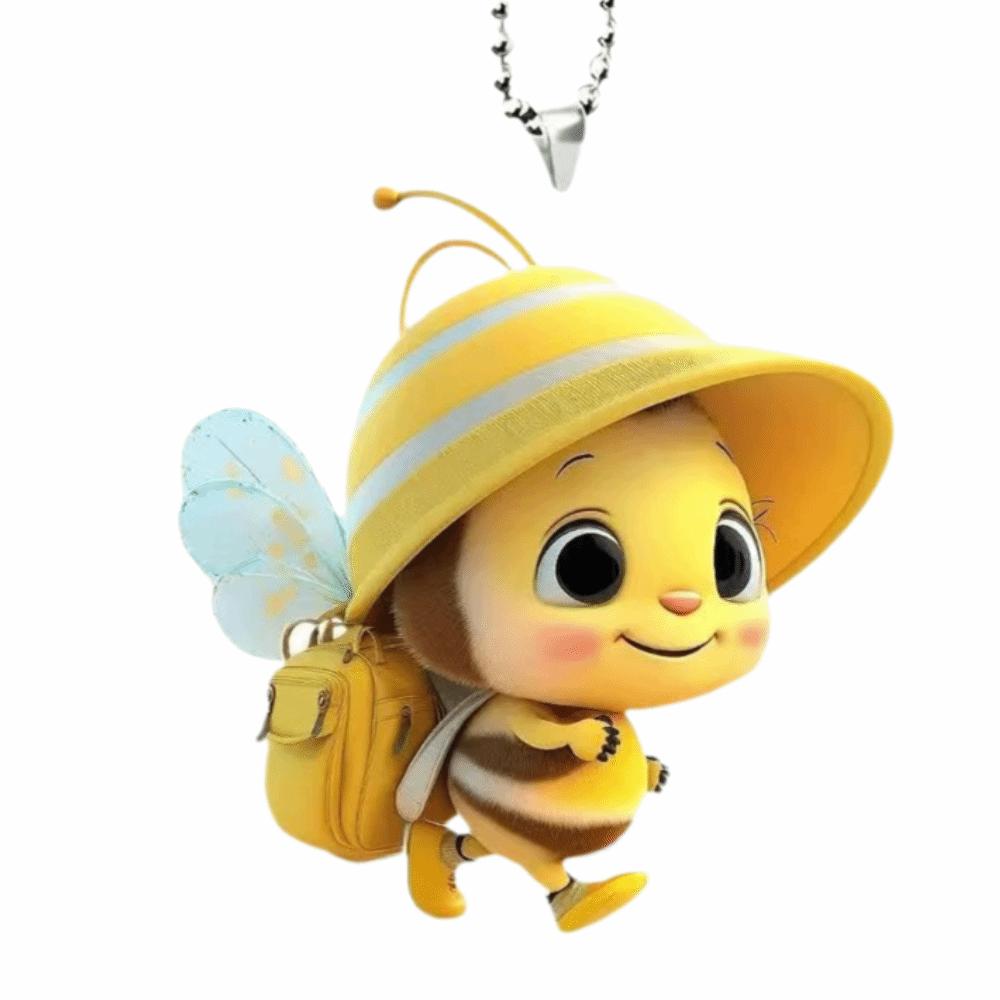 2D Flat Backpack Bee Pendant Cute Bee Xmas Tree Hanging Ornaments  Rearview Mirror Accessories