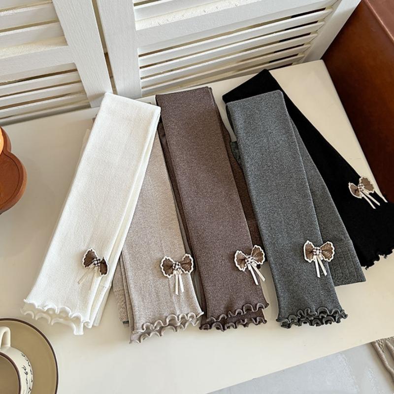 Spring Autumn Sweet Girls Tights Fine Design Ruffle Hem Bow Leggings Comfortable Princess Kids Leggings