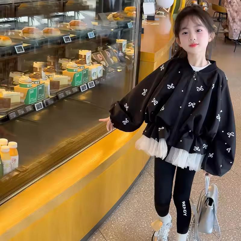 Girls' Spring/Fall Baseball Jacket with Patchwork Casual Design Unique Jacket Top
