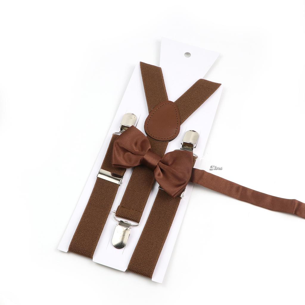Men Kids Yellow Khaki Brown Suspender Bowtie Set Elastic Adjustable Y-Back Braces Straps Daily Father-Child Braces Accessory