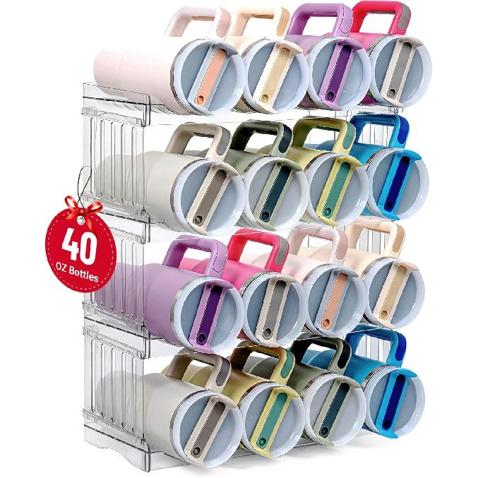 Water Bottle Organizer for Full Stanley 40 Oz Tumbler with Handle, Cabinet Kitchen Pantry Organizers and Storage for Owala Stanley Cup Accessories