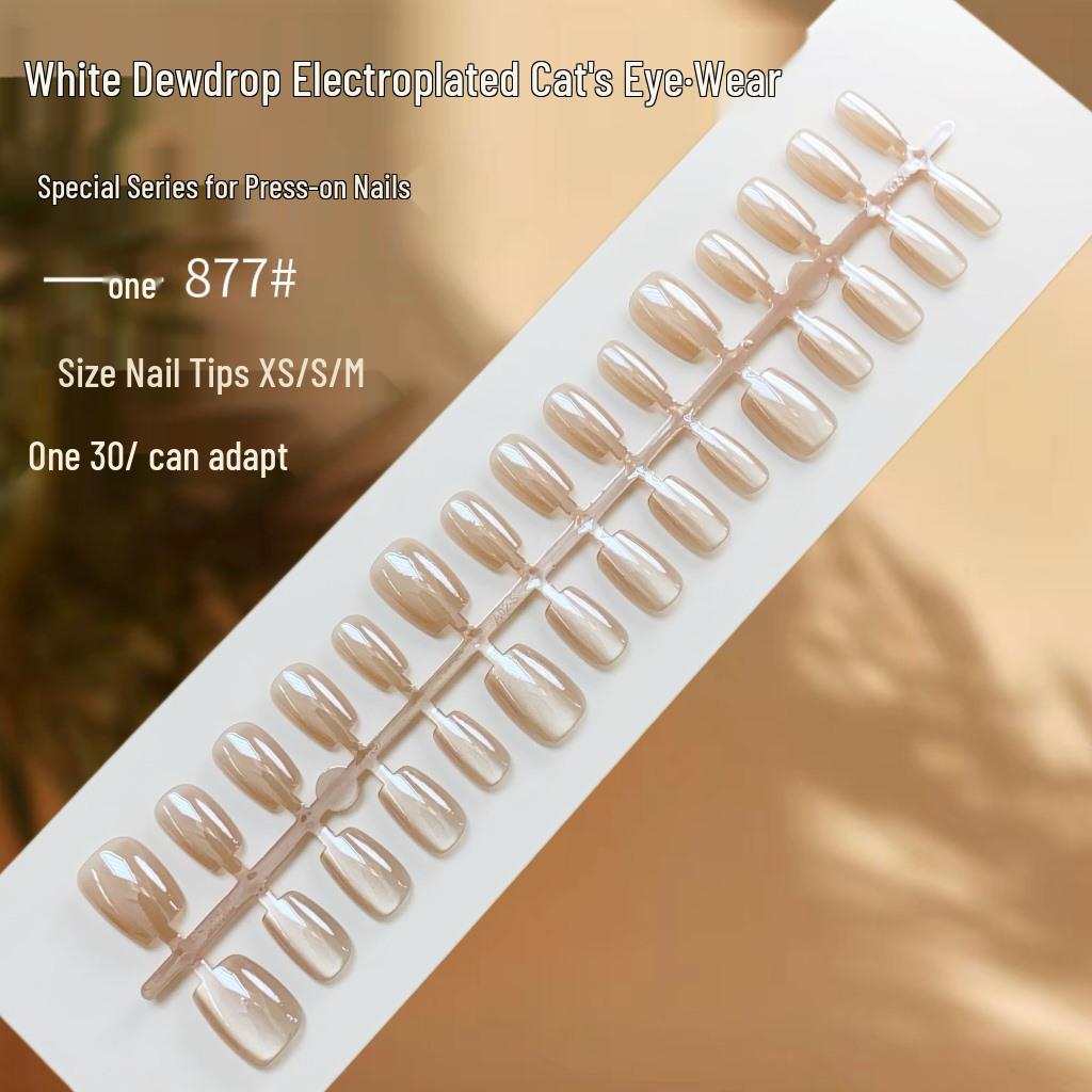 

Накладные ногти Hailey Cat Eye с гальваническим покрытием, белые капли росы - Простой стиль маникюра