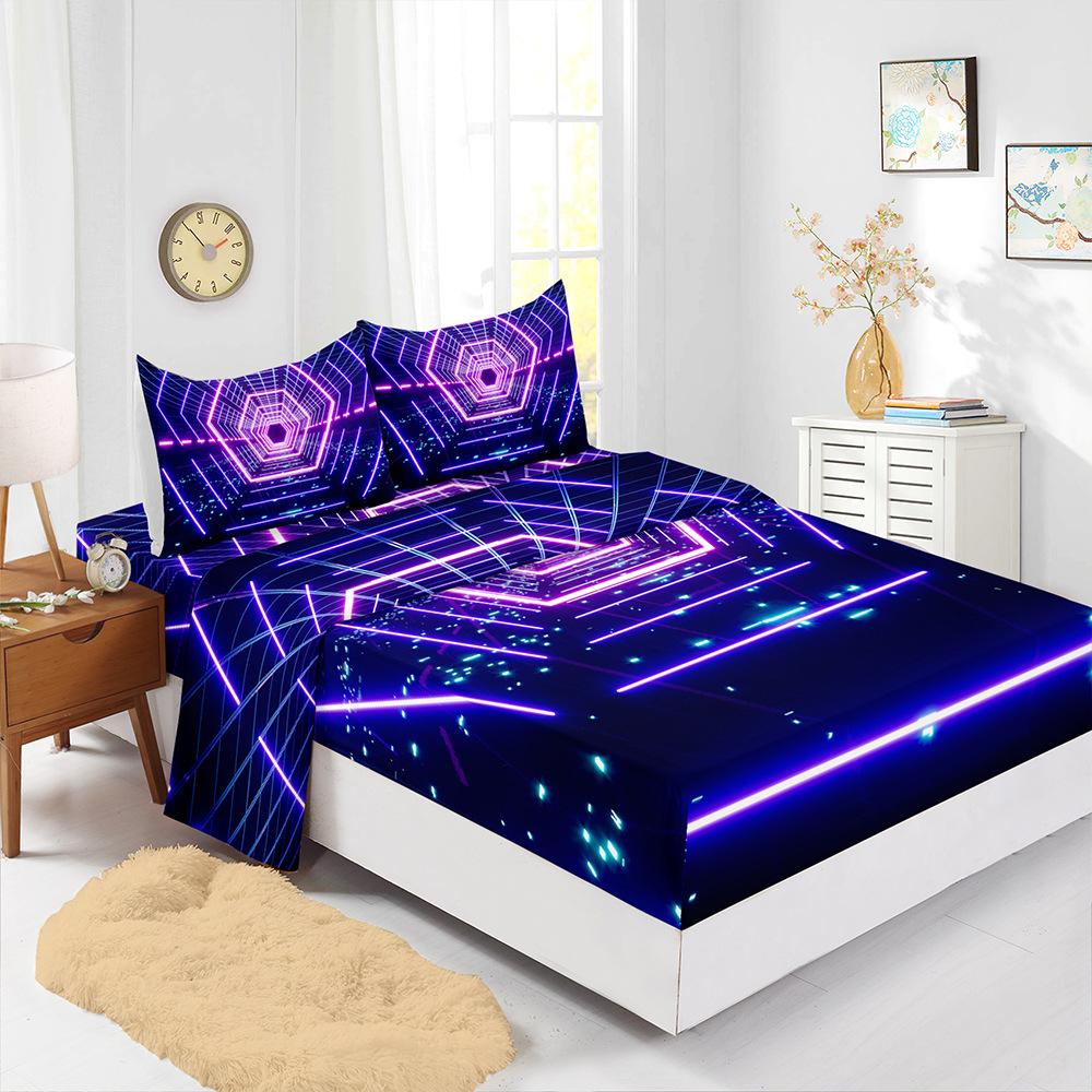 Four-Piece Mattress Set 3D Texture Pattern 3D Digital Printing Kit Mattress Protective Cover