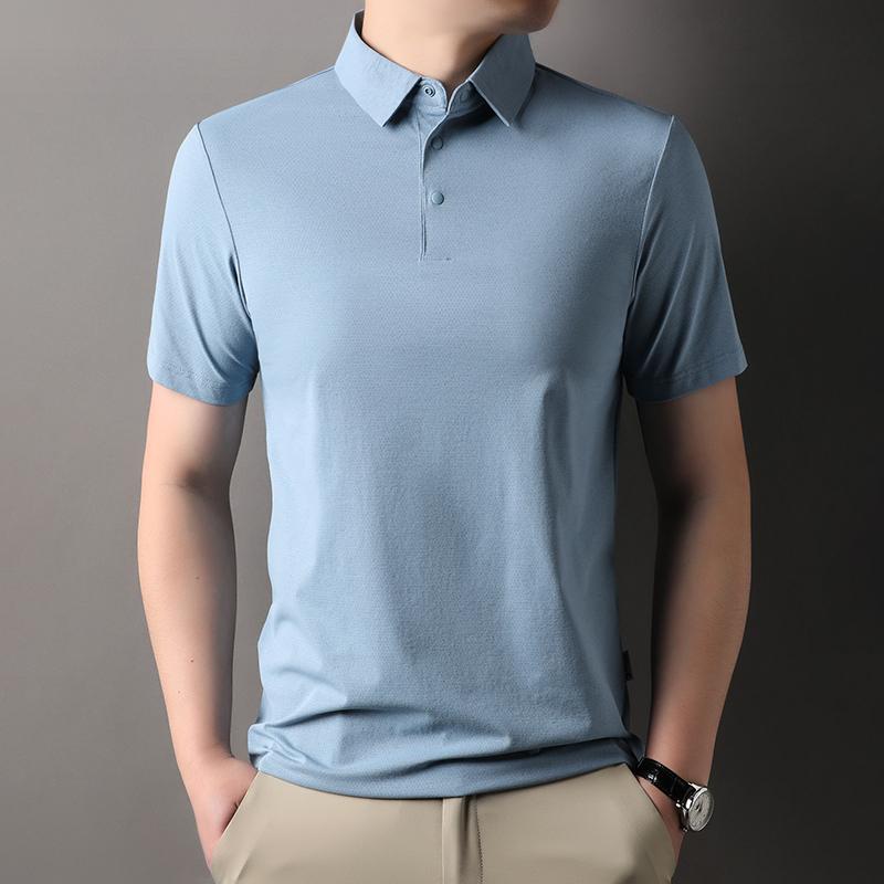 2025 New Summer Men's Lapel Solid Color Short-sleeved T-shirt Absorbent Quick Drying Polo Shirt