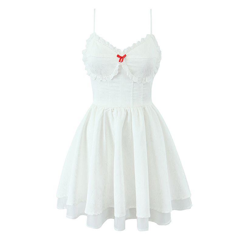 

Shenming Girl Vietnam Niche Design French style Sweet Style Bow Waist Hugging Slimming Pure Desire Sling Dress White Bows L