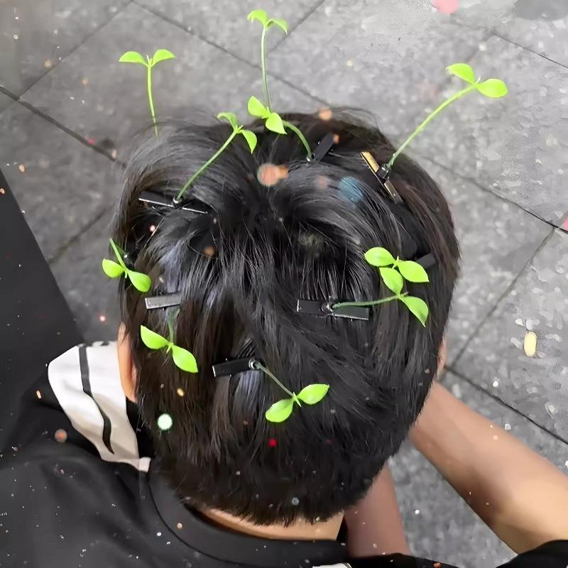 Creative Funny Little Bean Sprouts Grass Hair Clips for Girls Fashion Green Grass Bean Sprout Hairpins Plant Hair Accessories
