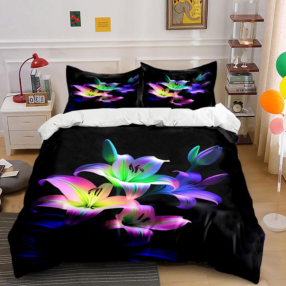 Neon-colored lily flowers. Bedding sets Duvet cover sets Duvet covers Pillowcases(1*Duvet Cover 2*Pillowcases without duvet insert)