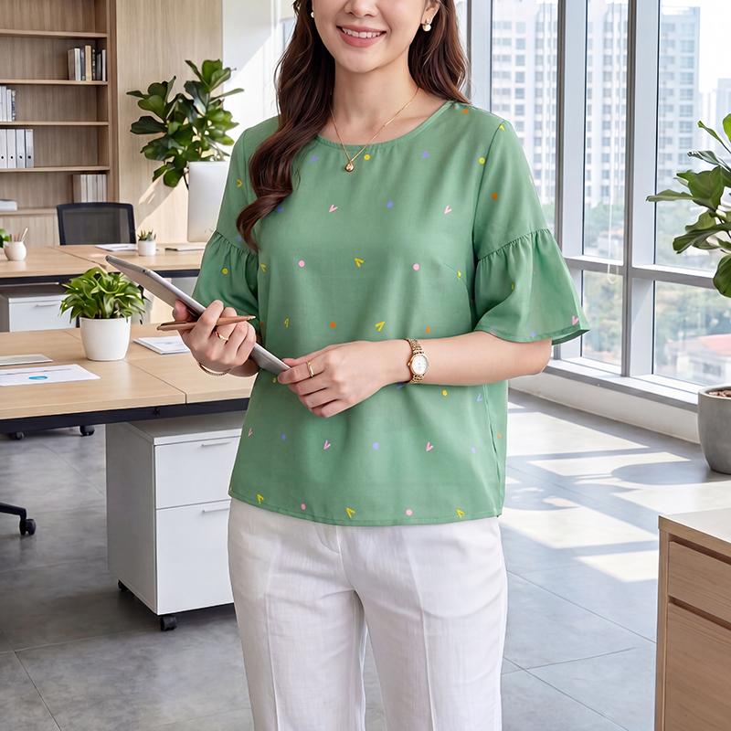 ZANZEA Blusa Casual da Donna a Girocollo Manica Corta Larga con Stampa
