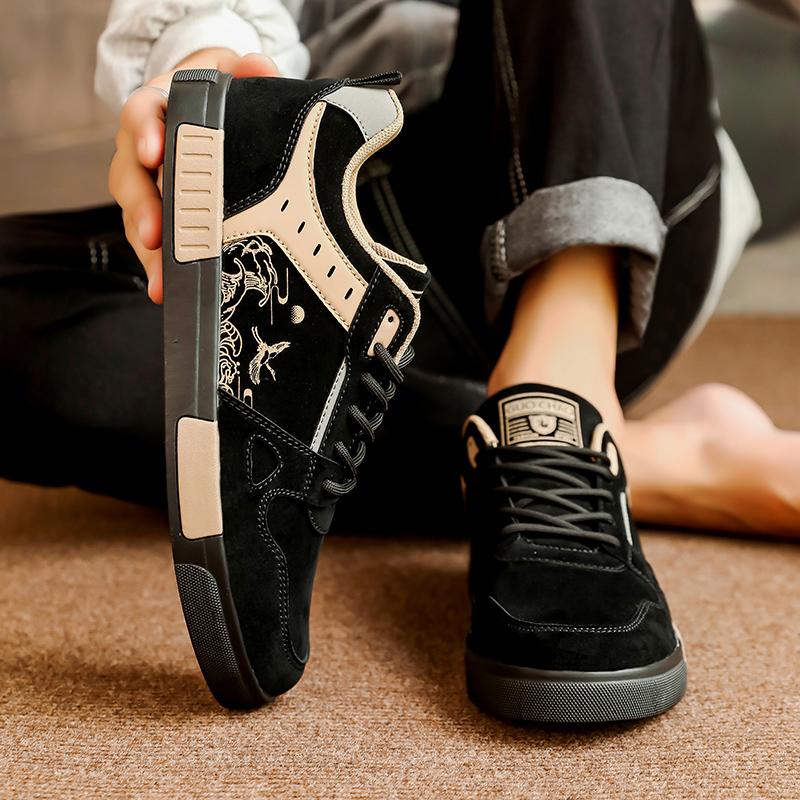 Men’s Sports Shoes Casual Skateboard Shoes Printed Student Black Running Sneakers Plus Size